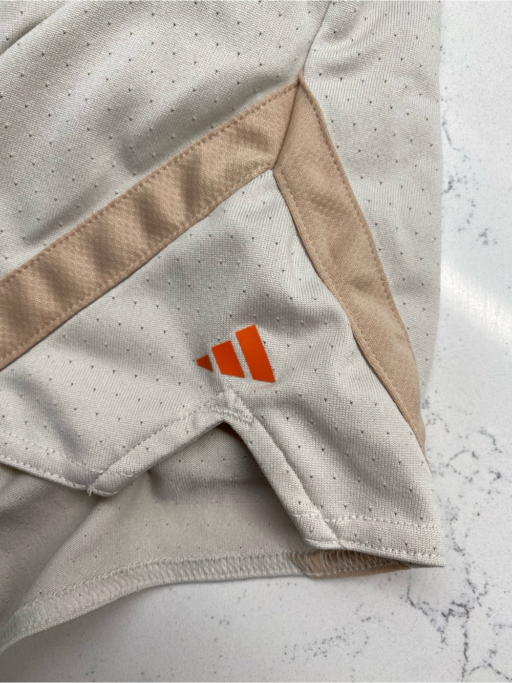 Adidas Cream/Tan/Orange Sustainability Line Women’s Soccer Style Shorts—Size XS